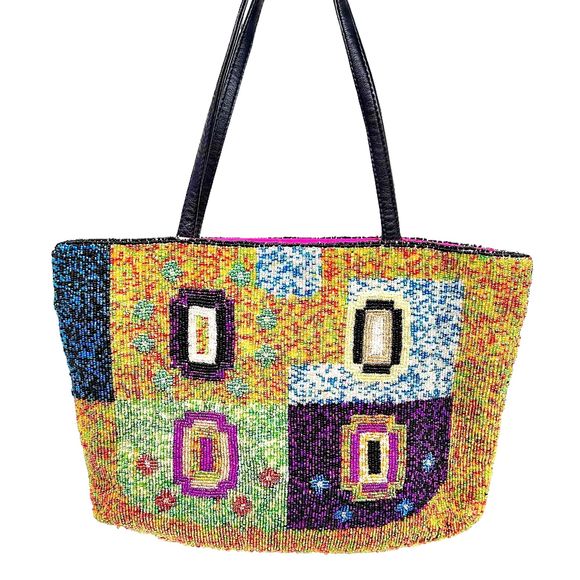 Christiana Beaded Multicolor Abstract Geometric Tote Purse - Picture 8 of 16